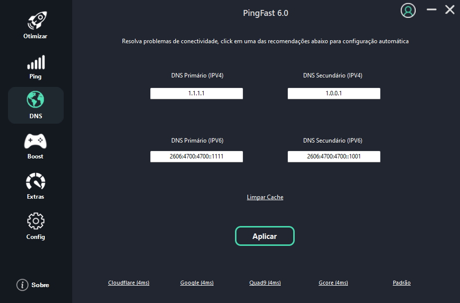 PingFast DNS menu